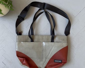 Vintage Freitag Unisex Recycled Messenger Crossbody Bag Medium Size Gray Red