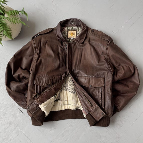 vintage short real leather bomber jacket
