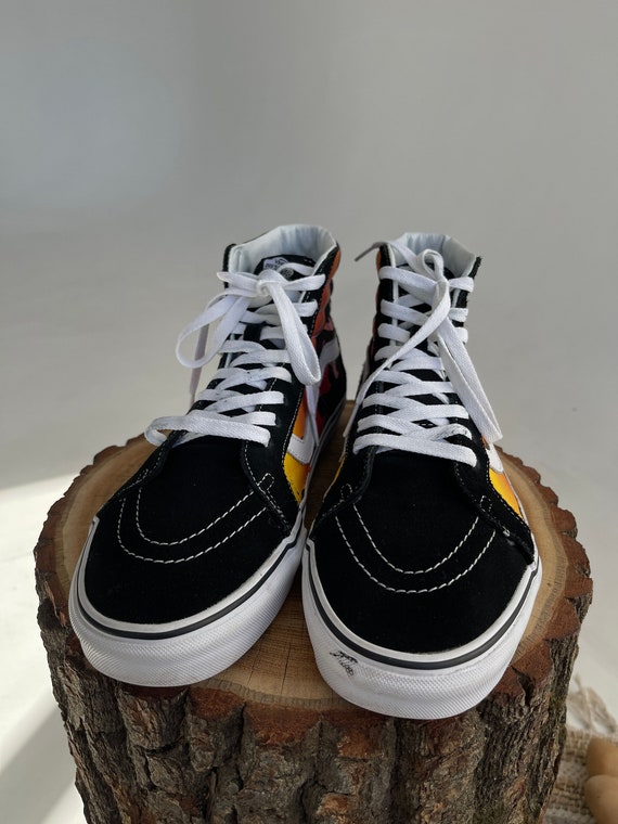 Vintage Vans Flame Sk8 Hi Retro Sneakers Schwarz Rot Orange US 45 Etsy