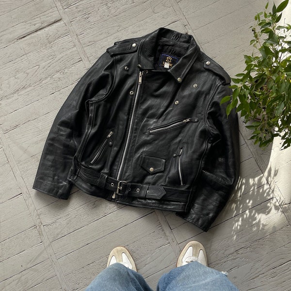 Vintage Unik Real Leather Full Zipped Motorcycle Avant Garde Darkwear Jacket Black Size M