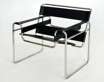 Black Marcel Breuer Wassily Style Chair Stainless Steel Leather/Chrome