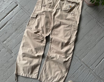 Vintage Carhartt Thrift Relaxed Parachute Cargo Arbeitshose Beige Größe Frauen 31