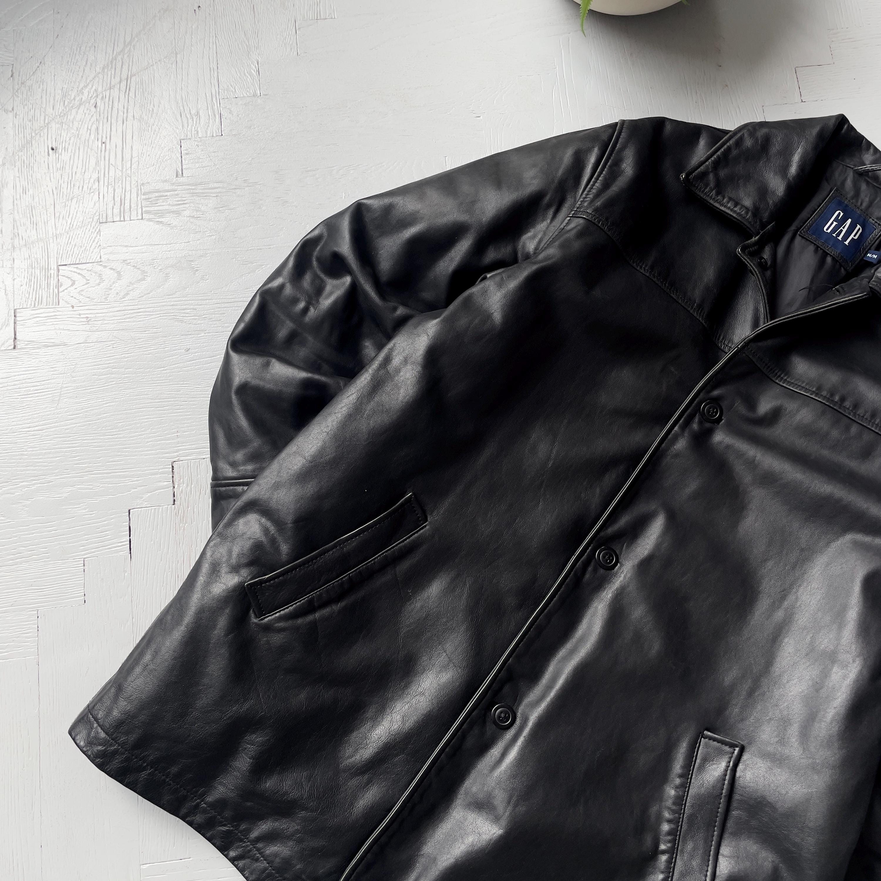 Vintage 00s Gap Leather Workwear Collared Full Zip Jacket