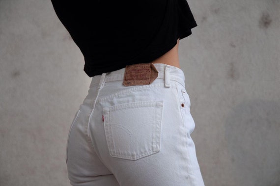 90s 80s Vintage White Denim Levi’s 501 High Waiste
