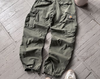 vintage Carhartt Cargo Work Baggy Rap American Pants Military Green Taille 30 x 32