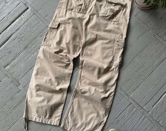 vintage Carhartt Workwear Thrift Cargo Baggy Pantalon De Travail Pour Femme Beige Taille 31