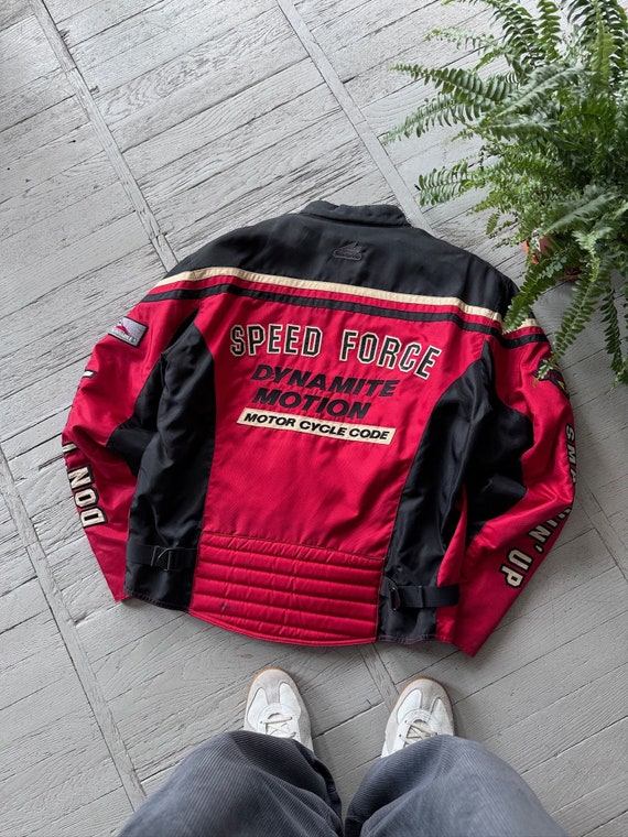 Vintage Speed Force Full Zip Short Racing Jacket Red Black Size L 