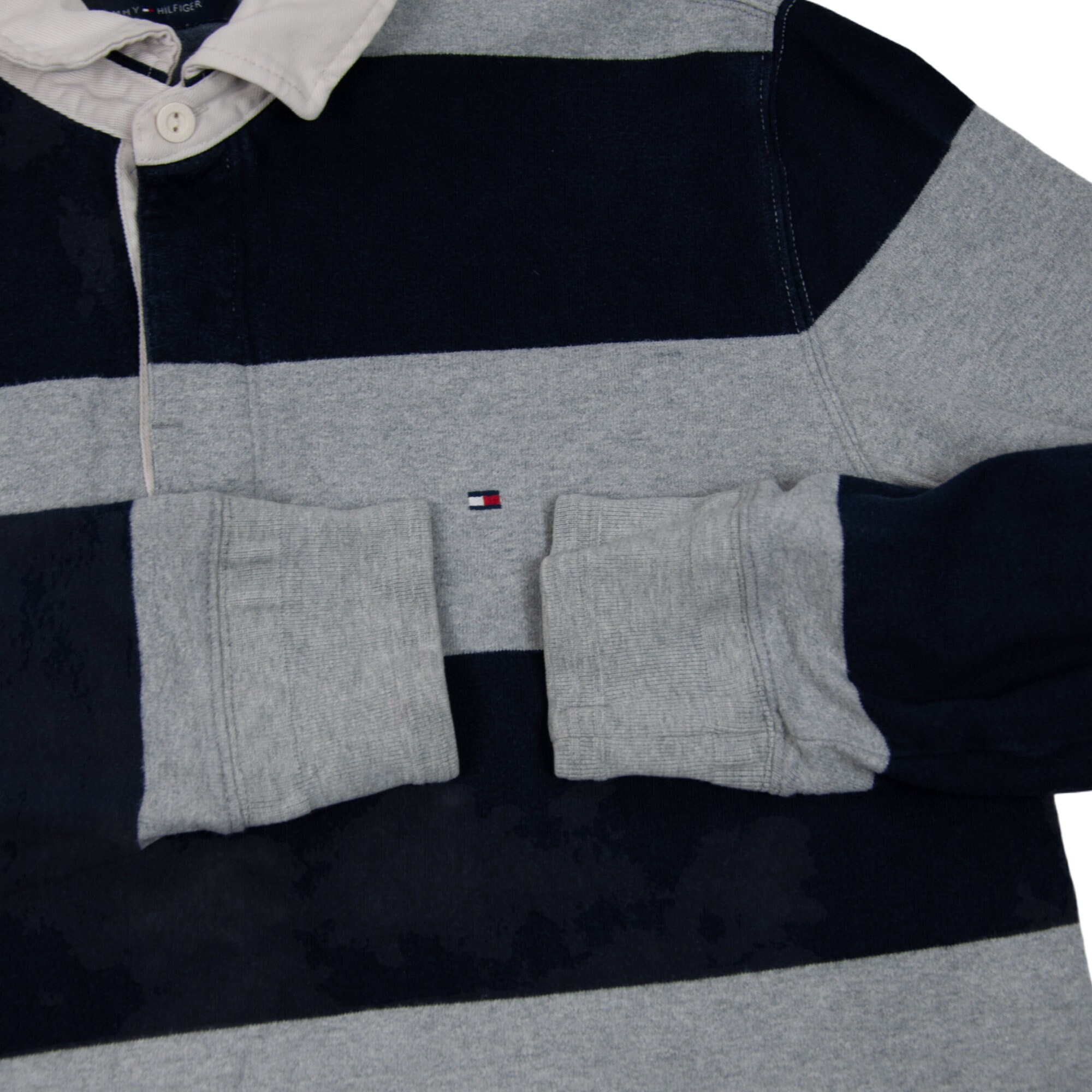 Vintage Tommy Hilfiger Striped Rugby Shirt Gray L Etsy