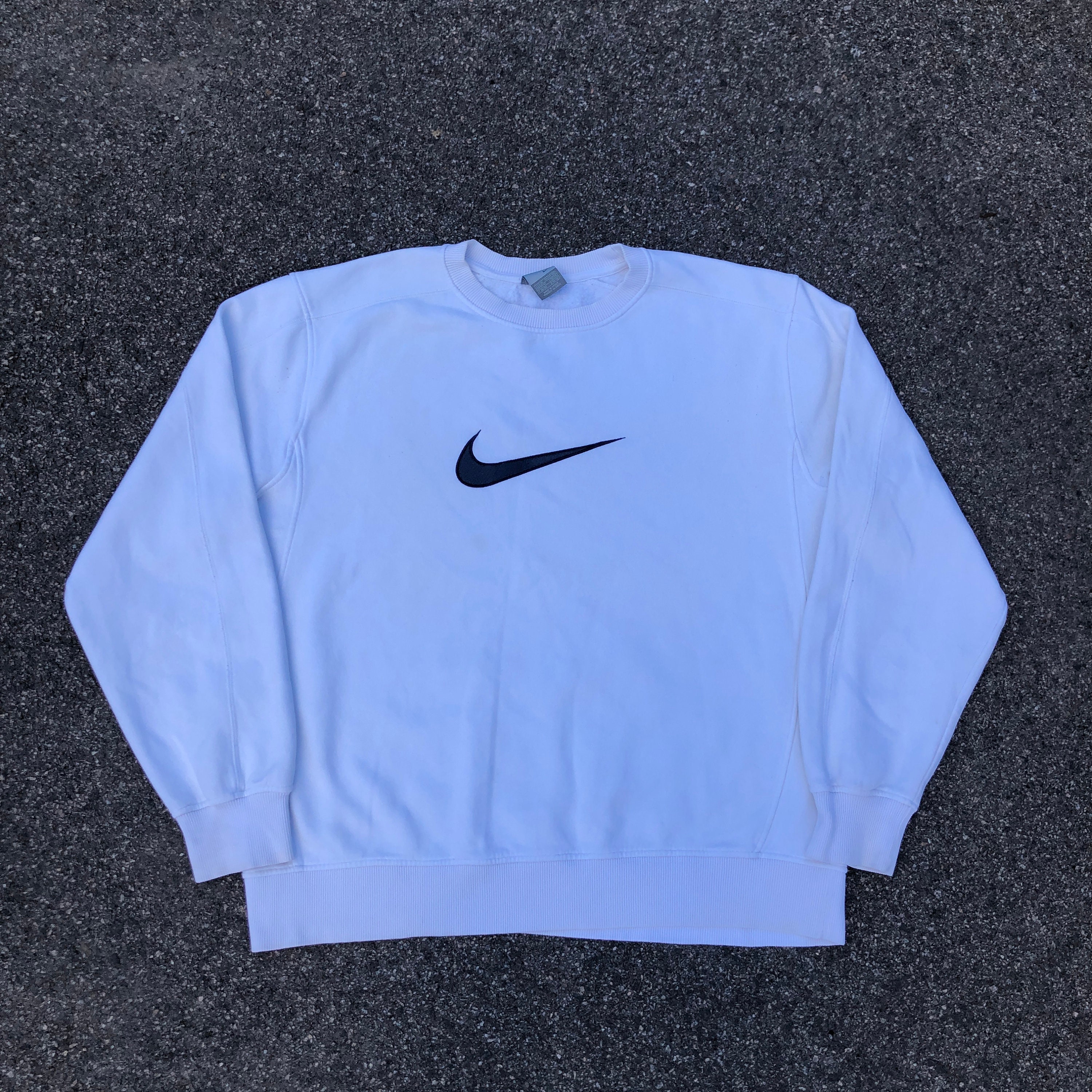 This is Vintage Nike Big Swoosh Crewneck Sweatshirt White XL | Etsy