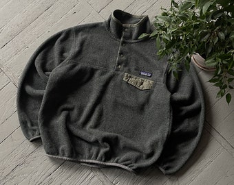 Vintage Patagonia Snap T Fleece Pullover Gorecore Winter Gemütliche Jacke Asphalt Grau Größe S