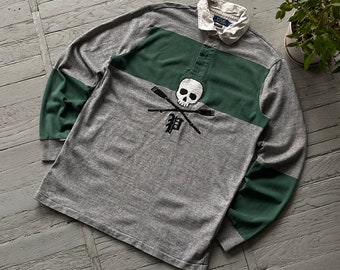 Polo Ralph Lauren Skull & Crossbones Rugby Shirt Gray Green Size M