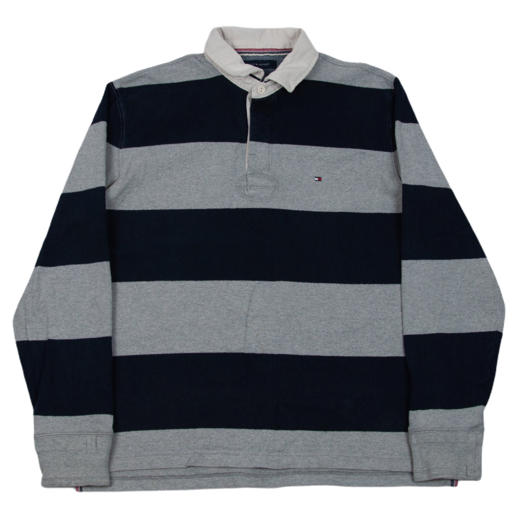 Vintage Tommy Hilfiger Striped Rugby Shirt Gray L Etsy