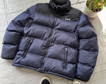 Vintage Schott Puffer Winter Heavy Jacket Deep Blue Black Size L Etsy