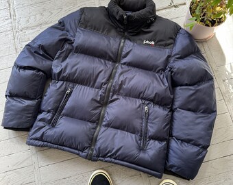 Vintage Schott Puffer Winter Heavy Jacket Diepblauw Zwart Maat L