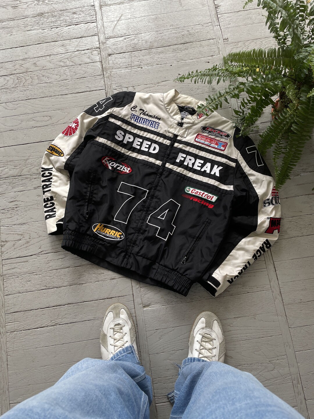 Vintage Speed Freak Racing Boxy Fit Team Moto Jacket Multicolor Size M ...