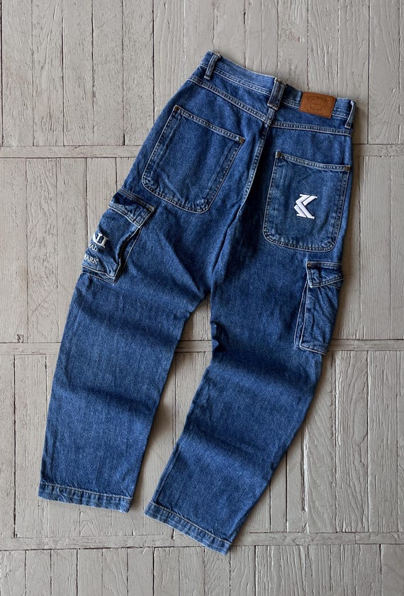 Unisex Adults Vintage Karl Kani Baggy Dark Blue Denim Cargo Work Jeans Size S Etsy