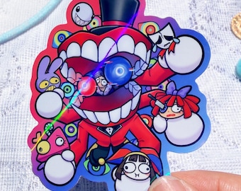 Glitched Caine The Amazing Digital Circus - Pegatina de vinilo holográfica - Impermeable 7,5 cm (3 pulgadas)