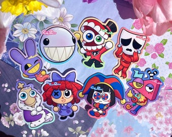 The Amazing Digital Circus Stickers: Glossy Vinyl Die Cut - Cute 2 inch Colorful Boarder