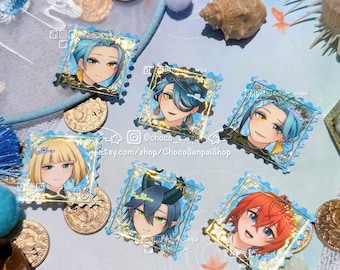 Juego completo de pegatinas Twisted Wonderland Coral Sea Eternity Float con sello de lámina dorada – Vinilo suave al tacto y troquelado resistente al agua