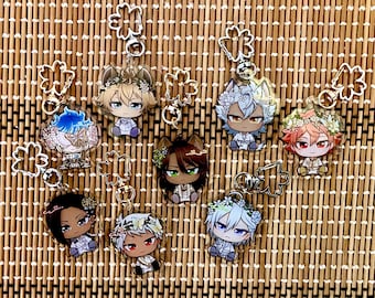 Twisted Wonderland Fairy Gala Acrylic Keychains | Clear Acrylic Gold Silver Flower Clasps