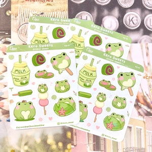Hoja de pegatinas de Kero Frog Sweets - Corte de beso, lindo, verde, postres de rana