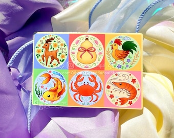 Bầu Cua Cá Cọp Juego de cangrejo vietnamita, camarones, ciervo, calabaza, pez y gallo - Adhesivo de vinilo brillante - Impermeable 9 cm (3,5 pulgadas)
