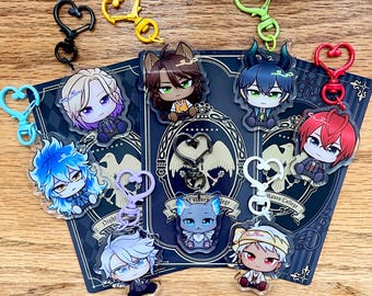 Twisted Wonderland Keychains 1.5 - 2 inch Clear Double Sided Acrylic Colorful Heart Clasps