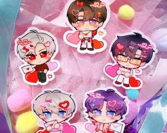 Pegatinas de San Valentín, Amor y Espacio Profundo: Vinilo mate troquelado - Xavier Zayne Rafayel Sylus Caleb Lindo chibi
