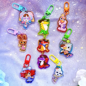 TADC The Amazing Digital Circus Keychains 1.5 inch Colorful Clear Double Sided Acrylic Colorful Clasps Full Set Candy