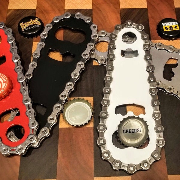 Bicycle Barware, Beer Bottle Opener Bike Chain, Steel, Plasma Cut by CambrixLLC, Recycled Chain, Upcycled Steampunk.
