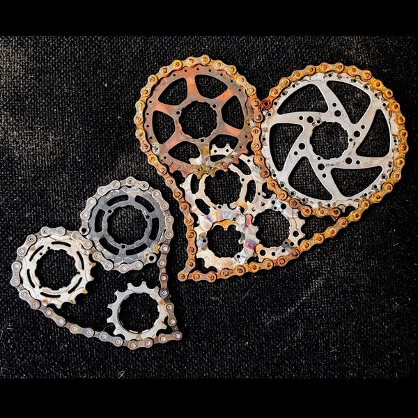 Steampunk Heart Bike Love - Welded heart with reclaimed bicycle chain, gear, cog, cassette, reused upcycled.
