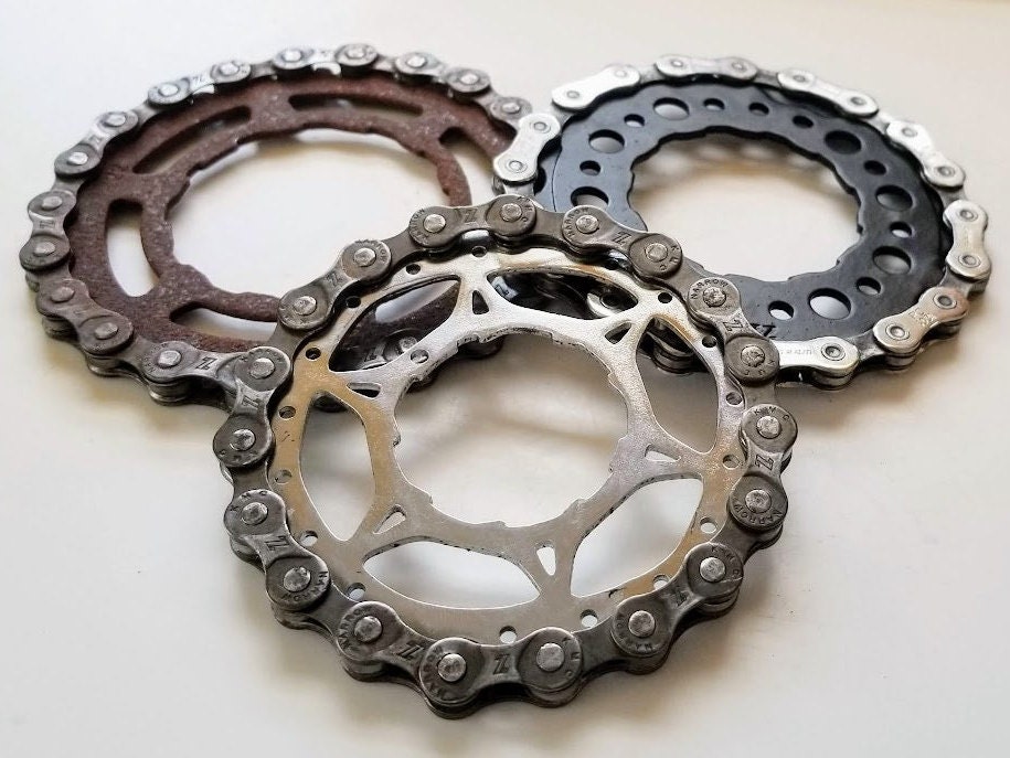 Posavasos Steampunk Bike Gear & Cog, cadena de bicicleta y piñón reciclados.