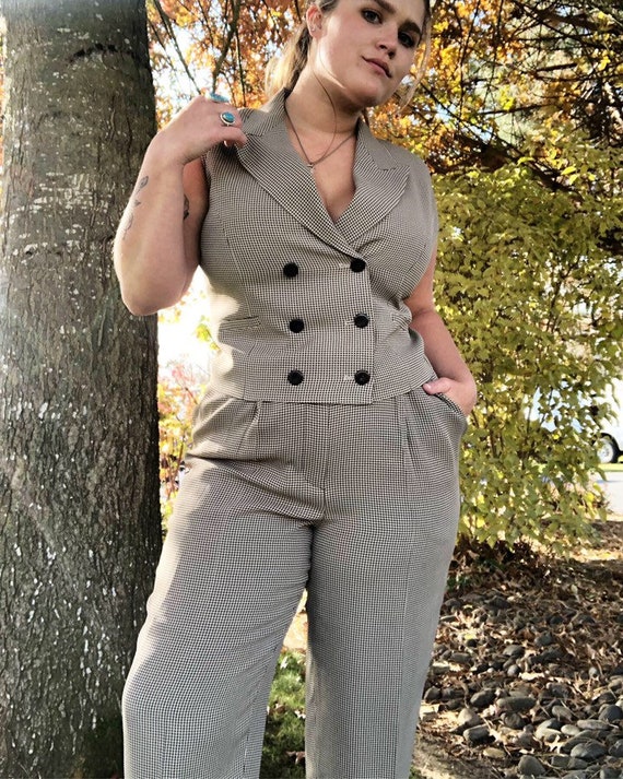 Vintage 1990s Fashion, Gingham Two-Piece Womens, P