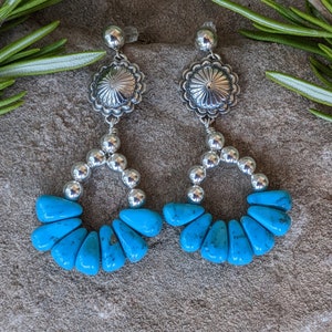 Sterling Silver Concho Turquoise Dangle Post Earrings