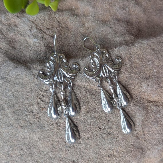 Boucles D'oreilles Pendantes Baroques - Argenté - Acier Inoxydable & Verre - Fait Main En France