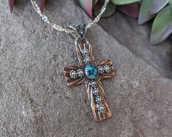 Bronze Sterling Silver Turquoise Cross Pendant