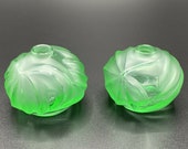 Lalique Soliflore Royal Palm Antinea Bud Vases Pair (2) Green Signed France