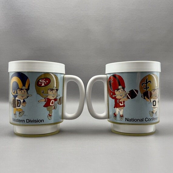 Vintage Set of 2 Thermo Serv Lil Pro NFL Mugs Cups 49ers Rams Saints  Falcons 1973 