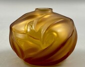 Lalique Amber Gold Soliflore Royal Palm Antinea Bud Vase Signed France