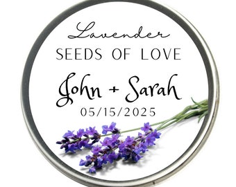 Lavender Seeds - Seeds of Love, Custom Seed Tin, Personalized Seeds Wedding Gift, Save the Date, Wedding Favors