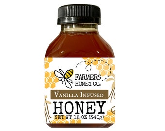 FARMERS Honey Co. Vanilla Infused Wildflower Honey. Rich and Creamy Natural Flavor.