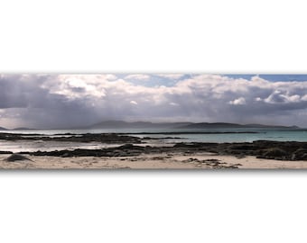 Island of Eriskay beach in a hail storm, Hebrides, Scotland | Scottish Landscape | Coastal nature photography panoramic print | wall art