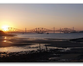 Sunset at the Forth Rail bridge, South Queensferry, Edinburgh | Scottish landscape | Coastal nature photography panoramic print | wall art