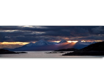 Sunset over the Cuillins on Skye from Plockton, Scottish Highlands, Scotland | Scottish landscape photography panoramic print | wall art
