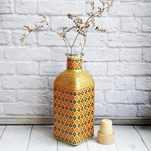 Art bottle. Hand painted glass bottle. Dot painting bottle. Decorative painted bottle.Hand painted vase.