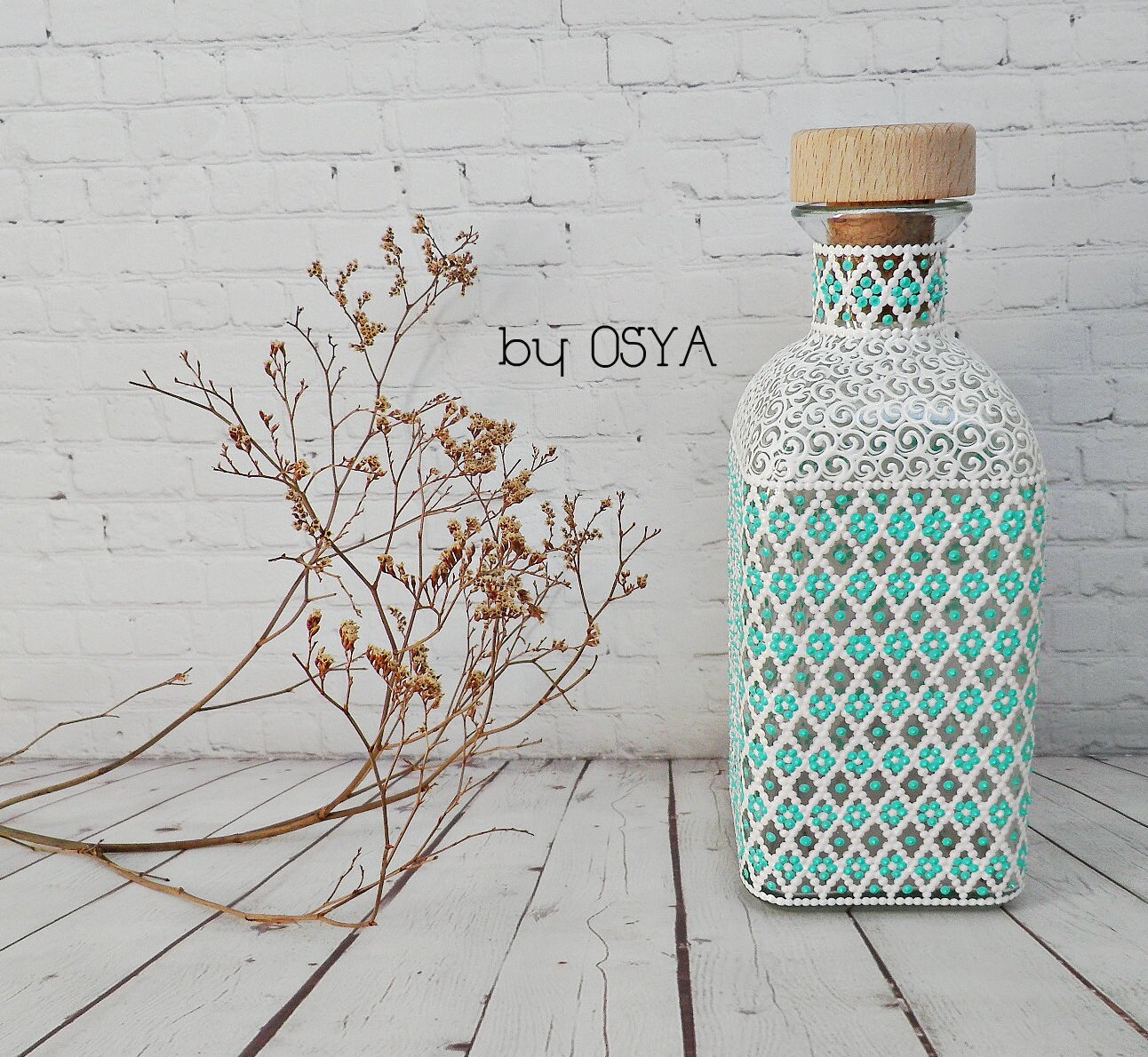 Hand painted glass bottle. Art bottle. Dot painting bottles. Etsy