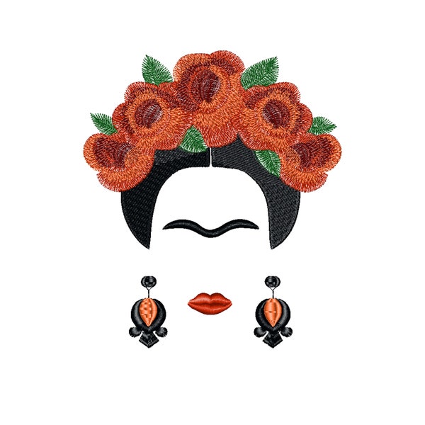 Frida Kahlo #2, 2Sizes, 10x8.7cm/15x13cm Embroidery Pattern File Formats- pes, dst, jef. hus, xxx, pcs, exp, ART, zsk, vp3