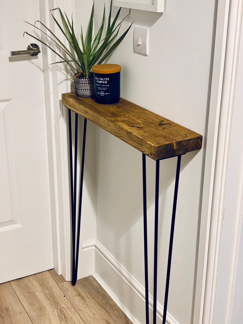 Rustic Tall and Narrow Hallway Console Table | Handmade Console Table | Rustic Radiator Shelf (102cm Legs & 14.5cm deep) | Hairpin Leg Table 