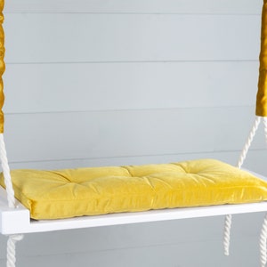 White wood swing with gold seat, Swing, indoor swing for adult or children, indoor swing, adult swing, wood swing chair, wooden swing, gift