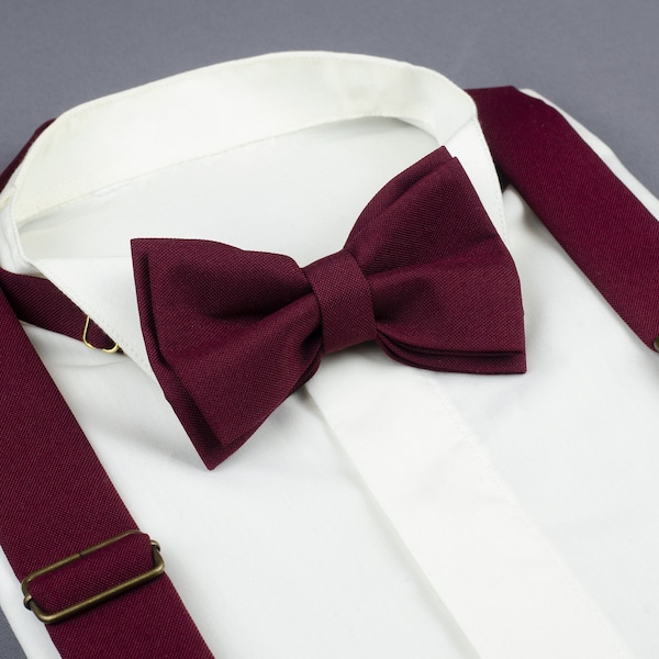 Burgundy Suspenders and Bow Tie Etsy